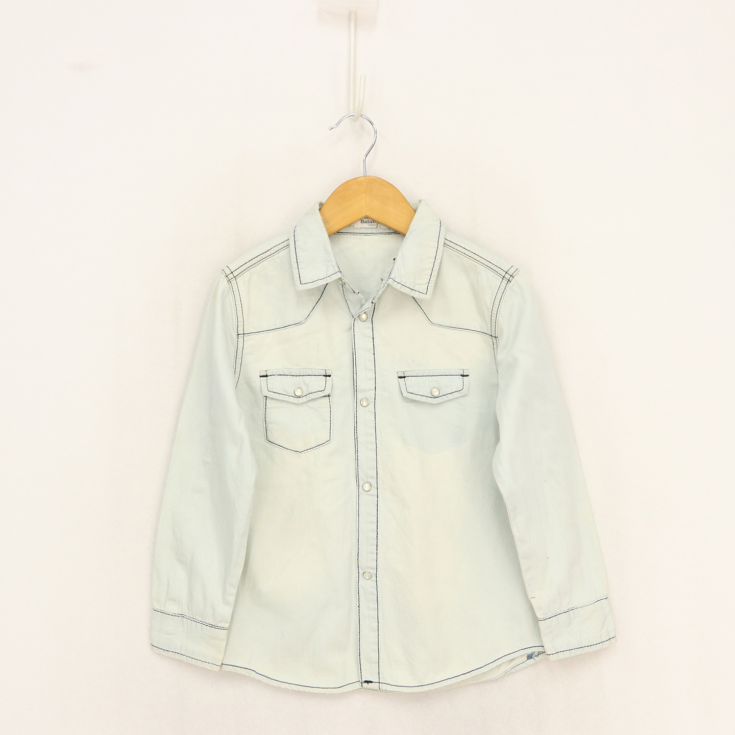 中大童黑线单口袋长袖纯棉衬衫