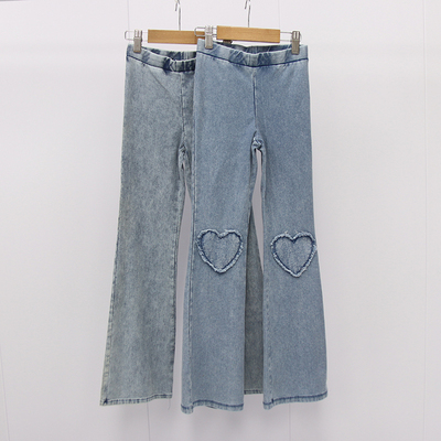 膝盖毛边爱心毛圈阔腿裤