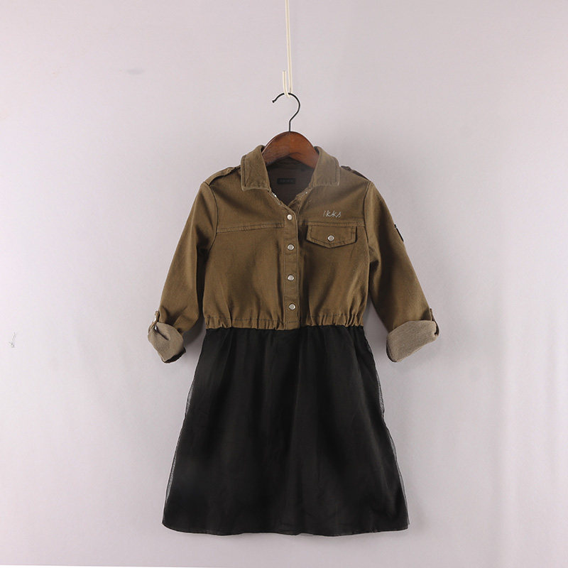 欧美春款童装 女童袖子可卷边星星翅膀弹力长袖连衣裙纱裙8A-9-3