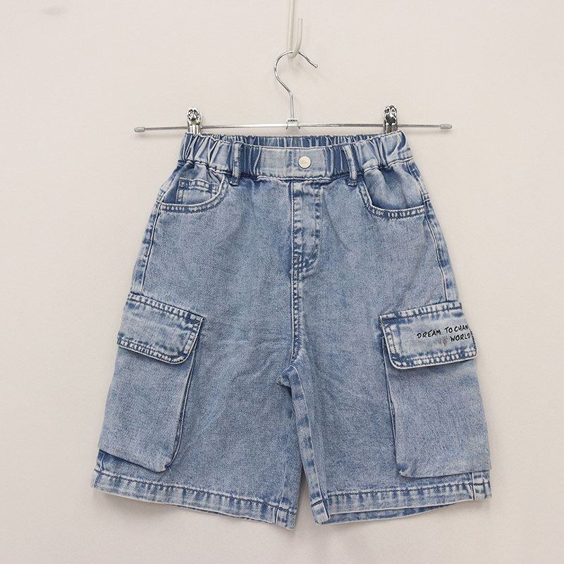 内销夏款童装    男童全松紧两侧大口袋字母五分裤  D1