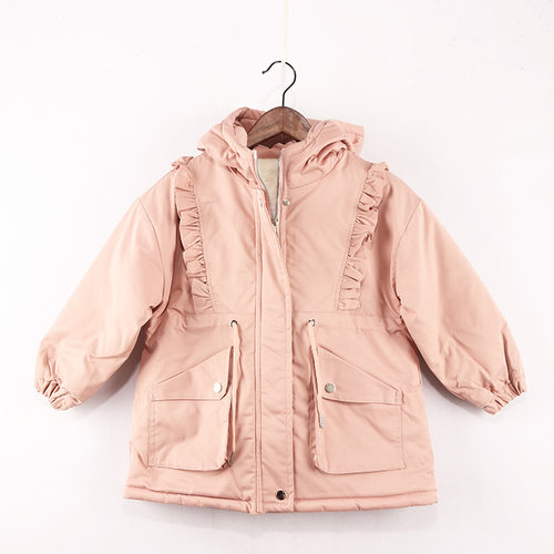 木耳边斜插口袋婴儿绒连帽外套