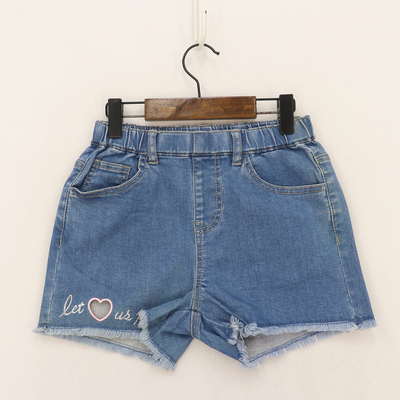 镂空爱心银色闪粉字母毛边短裤