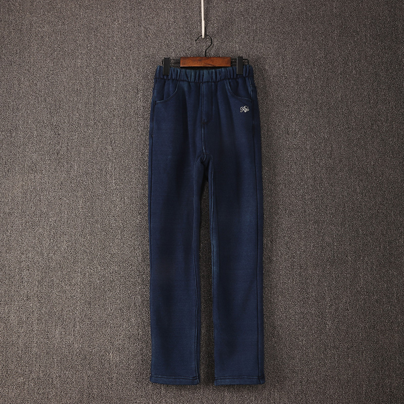 左侧带钻后口袋蕾丝一体绒休闲裤