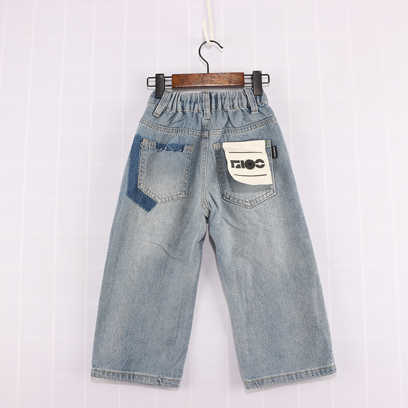 男女童后口袋缺口带标阔腿裤