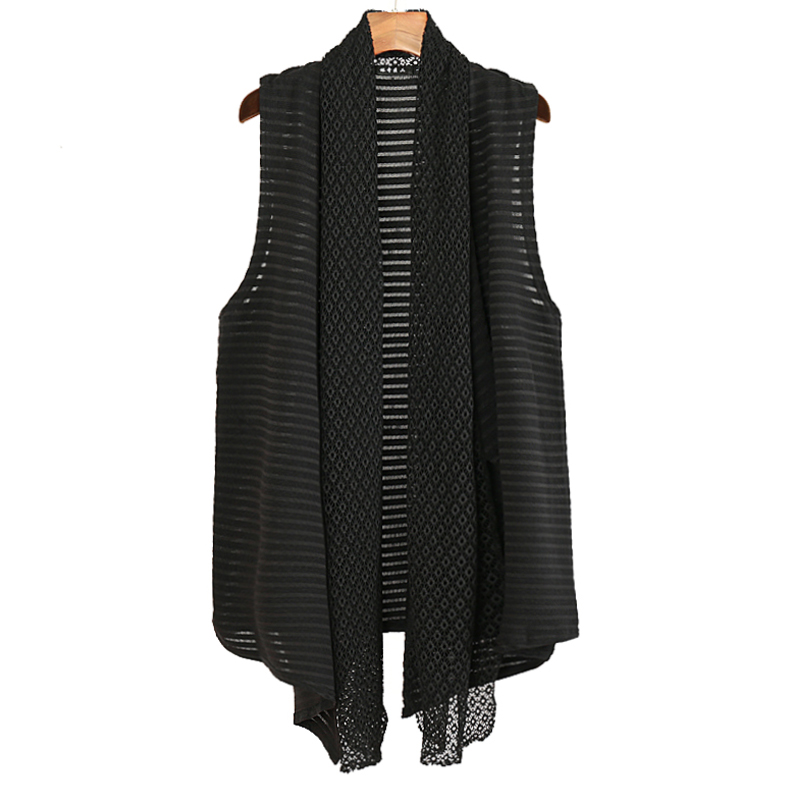 潮流镂空中长款马甲外套