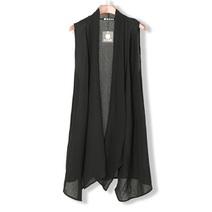 潮流薄款长款马甲男装无袖开衫外搭黑色披肩夏季个性无扣马夹外套