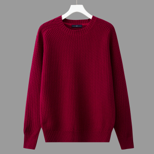 男装 纯棉毛线衣打底衫 红色保暧毛衫 长袖 冬季 针织衫 圆领毛衣男新款
