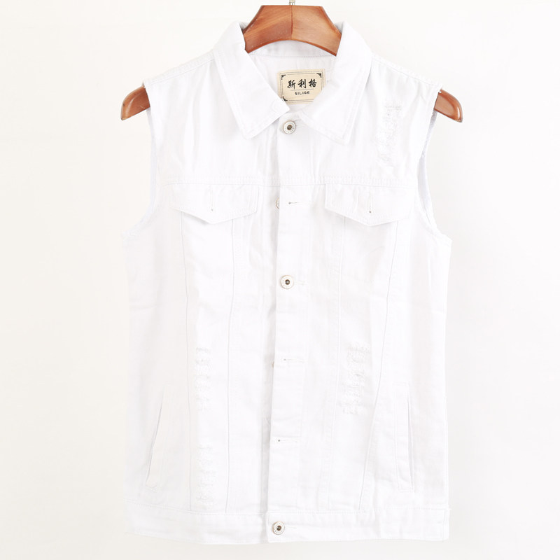 潮流牛仔马甲男士无袖牛仔衣背心韩版休闲帅气马夹坎肩白色男外套
