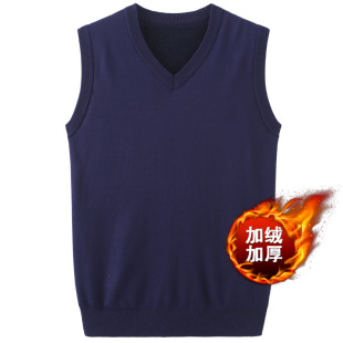 冬季仿貂绒V领毛线背心男加厚加绒针织衫马甲坎肩保暖无袖毛衣潮