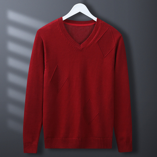 秋冬季长袖毛衣男V领2025韩版休闲打底衫男款修身套头纯棉针织衫
