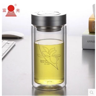 男士 富光超大容量双层玻璃杯680ml透明过滤茶杯 女士家用防漏水杯