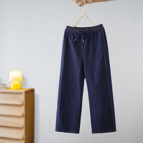 胖mm女装高腰防掉色牛仔裤九分裤