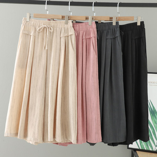 胖mm垂感冰丝七分阔腿别致裤裙裤