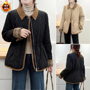 2025加厚加绒棉袄女中年撞色翻领韩系显瘦棉服 女装 胖妹妹秋装 大码