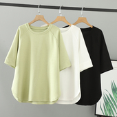 新款 女装 时髦插肩袖 T恤女大码 上衣 2026胖mm夏装 纯色五分袖 中袖