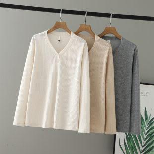 V领针织衫 秋装 纯色打底中年胖mm百搭上衣女 女装 胖妹妹2025大码