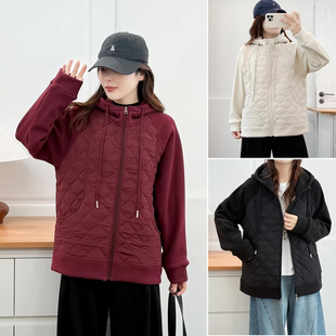 女装 大码 2025棉衣女连帽中年防风奥粒绒拼接保暖棉袄 冬装 胖mm新款