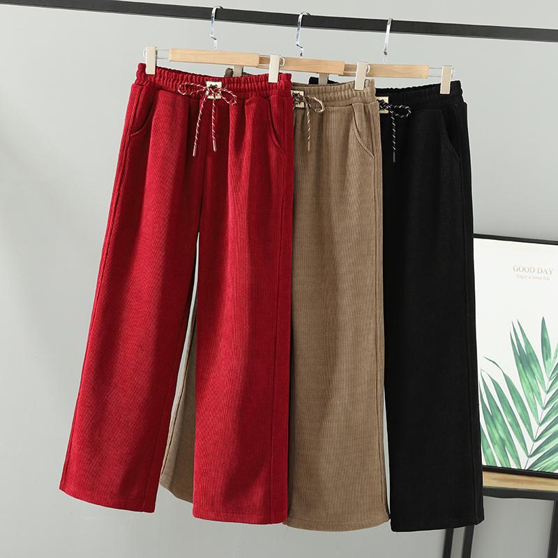 松紧腰2025新款加绒秋冬直筒裤子