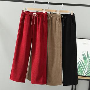 胖mm新款 冬装 直筒裤 女灯芯绒长裤 子 大码 炸街加绒加厚200斤裤 女装