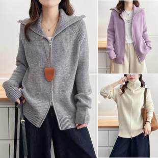 2026大码女装冬装新款胖妹妹毛衣女翻领中年显瘦拉链开衫加厚上衣