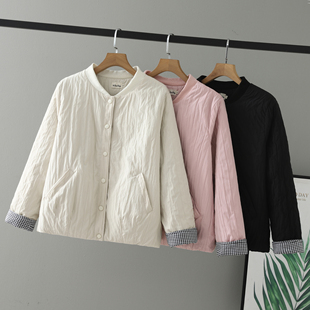 女装 大码 胖妹妹立领中年女棉袄纯色格子拼接小棉衣 秋装 2025新款