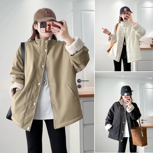 颗粒绒拼接中年棉衣派克服加绒加厚棉服女 女装 2025冬装 胖妹妹大码