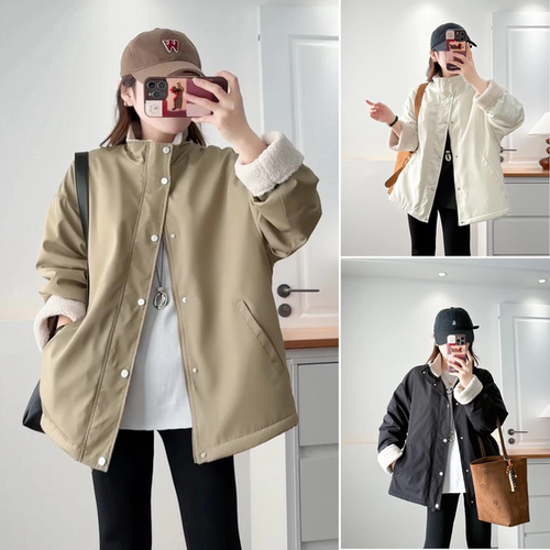 胖妹妹颗粒绒拼接加绒加厚棉服