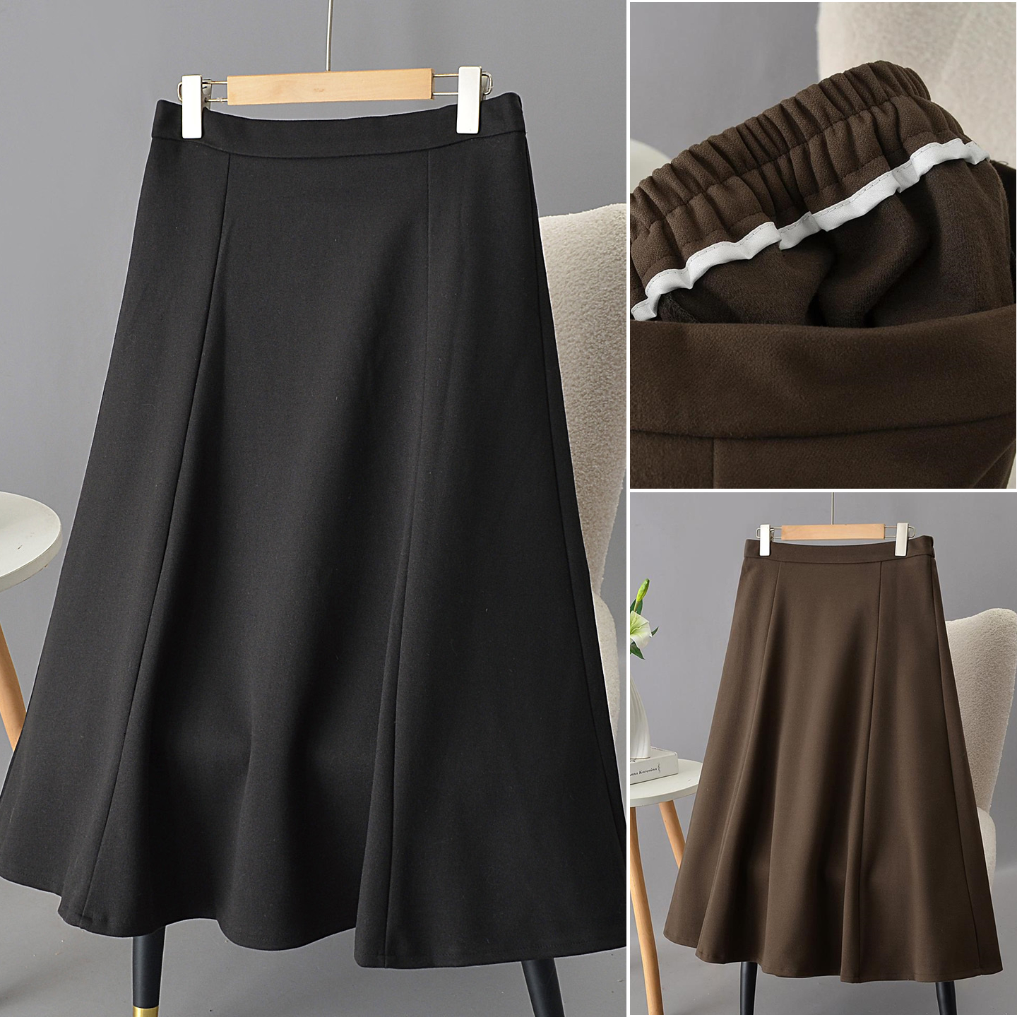 2025冬装大码毛呢松紧腰半身裙