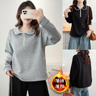 加肥加大码女装新款2026胖mm冬装正肩卫衣女加绒娃娃领中年上衣