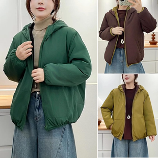 连帽双面穿棉服女中年时尚 胖mm2025冬装 女装 加宽加大码 棉衣 新款