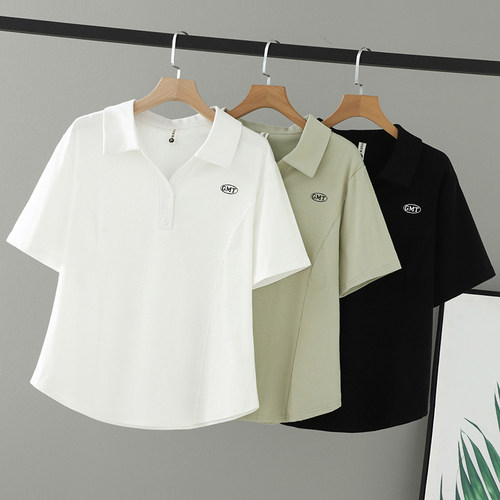 大码翻领正肩短袖宽松