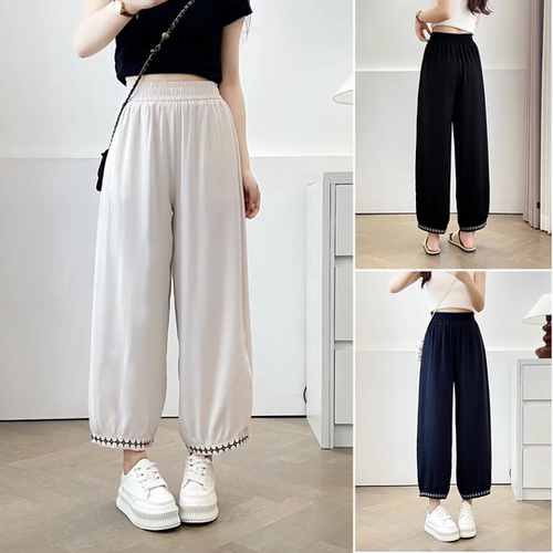 大码女装夏装显瘦刺绣灯笼九分裤