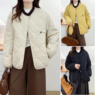 菱格长袖 2025女装 圆领领子撞色厚款 胖mm女棉袄中年大码 棉服 冬装