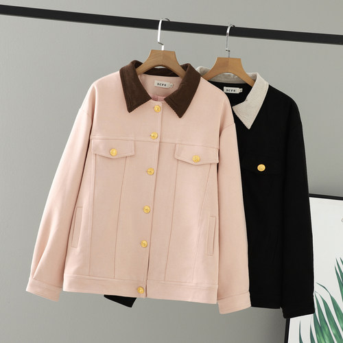 拼接翻领撞色女上衣小香风外套