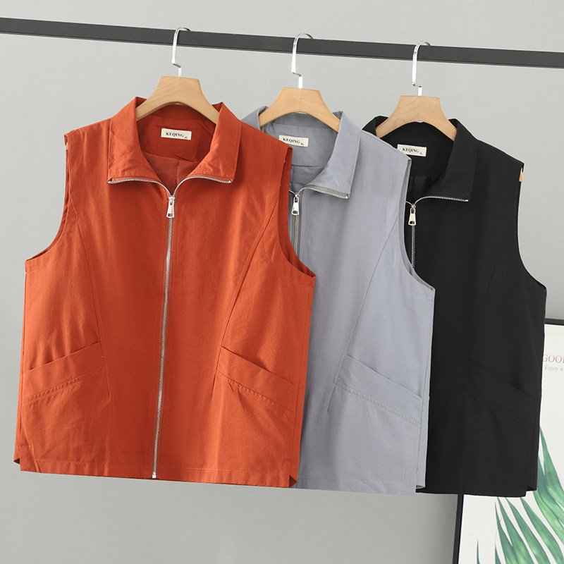 加肥加大码女装胖妹妹春装新款马夹女200斤双口袋纯色拉链马甲