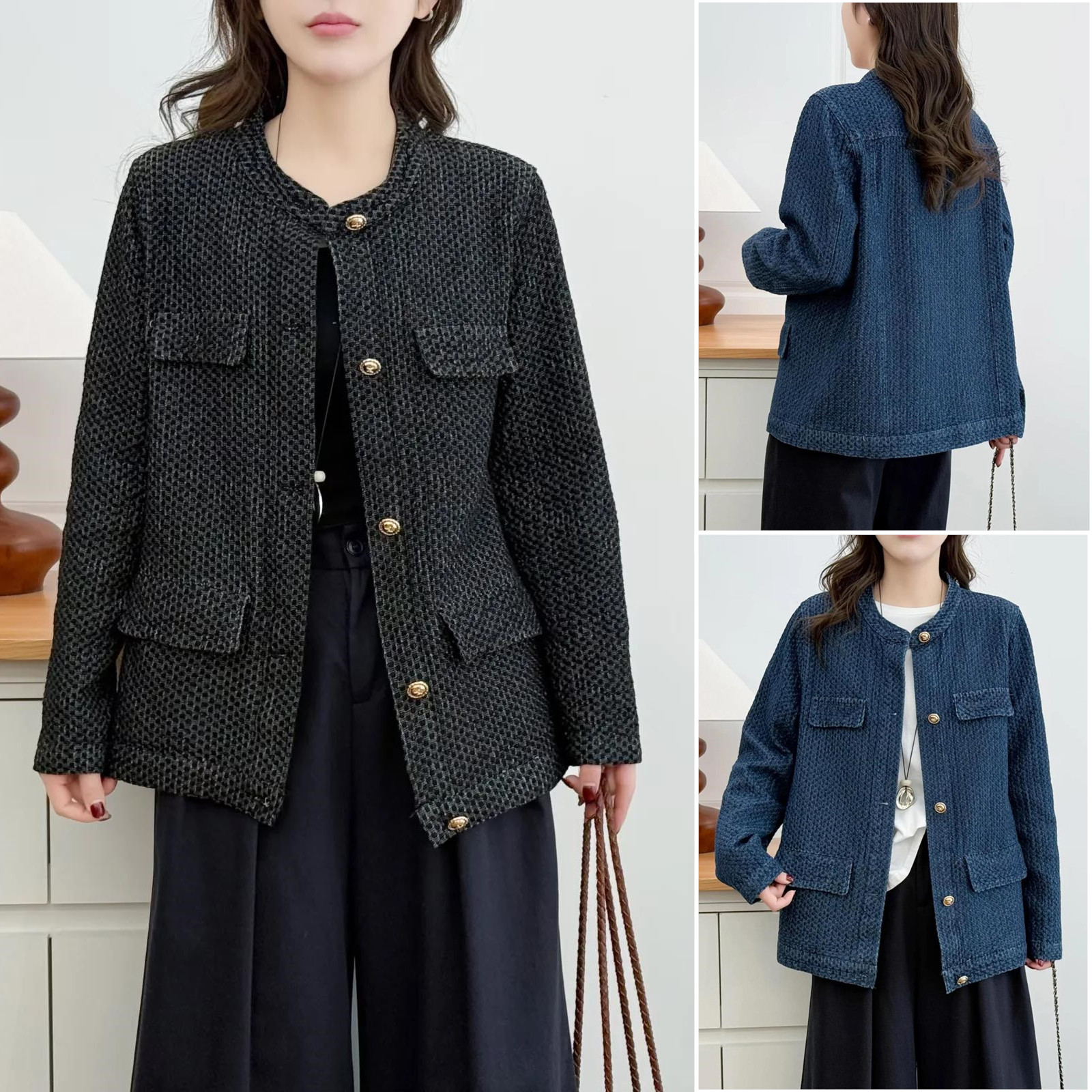 2026大码女装新款胖mm春装上衣女圆领牛仔宽松中年显瘦小香风外套