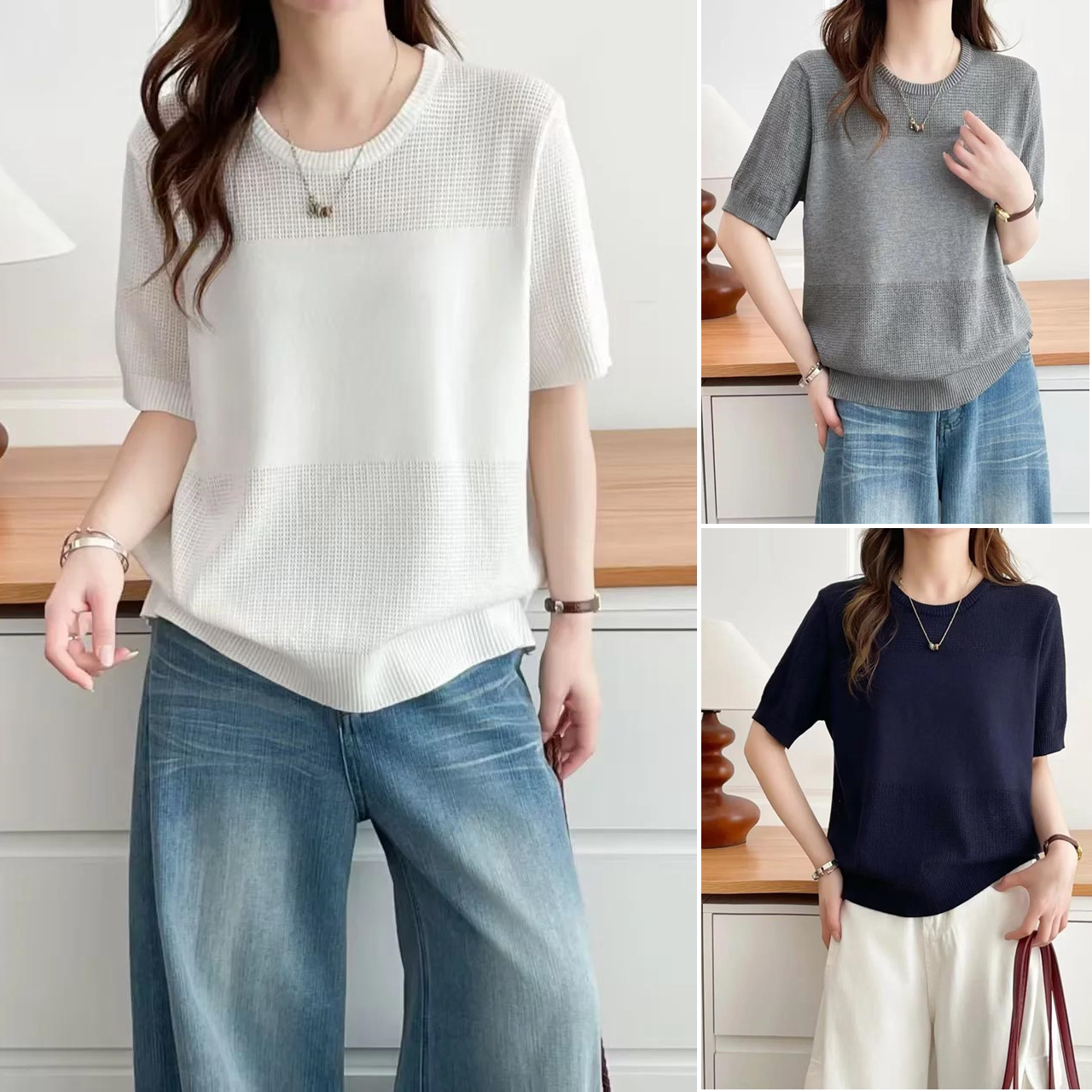 2026胖mm女装新款夏装针织衫女短袖镂空圆领大码薄款中年透气上衣