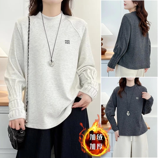 打底衫 2025半高领中年上衣女加厚设计感小刺绣大码 冬装 胖妹妹女装