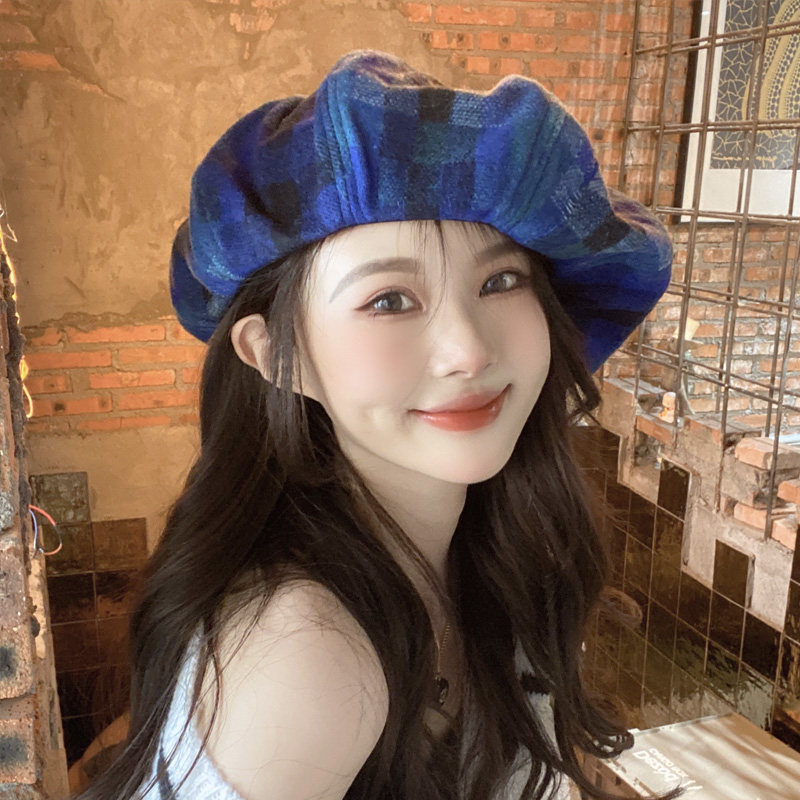网红大版显白蓝色贝雷帽女秋冬季帽子