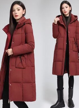 【今日特价】2025冬季新款中长款修身连帽加厚棉衣棉服女大码外套