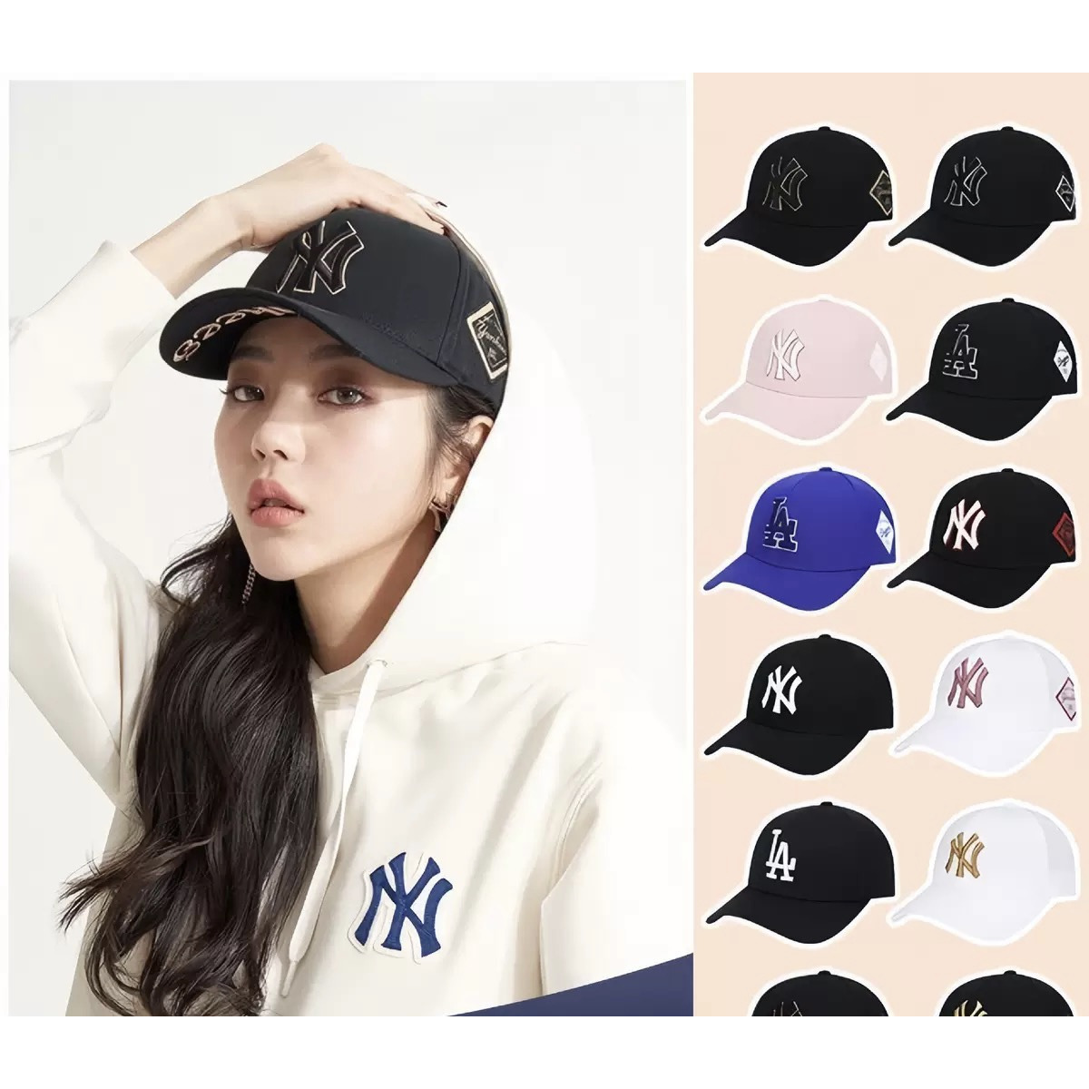 韩国MLB帽子洋基队NY棒球帽大标硬顶可调节男女士LA鸭舌遮阳帽潮