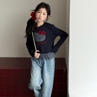 韩版亮钻牛仔裤女童休闲直筒长裤深蓝色儿童春秋裤子彩钻宽松大童