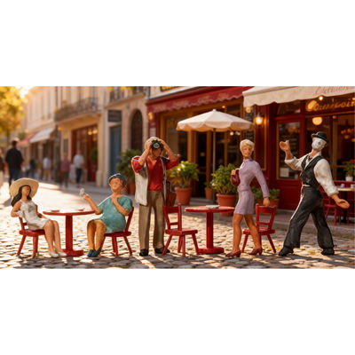 仿真人物 微缩小人 1:87 PREISER 10348 哑剧演员和咖啡店客人