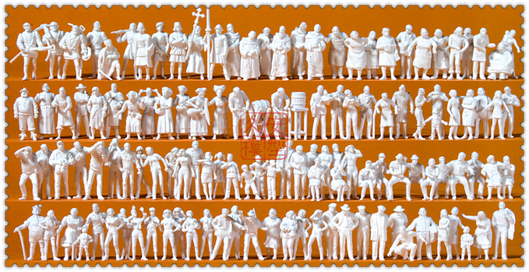 无色素体小人 1:87 PREISER 16359 欧洲中世纪的集市人群 125名