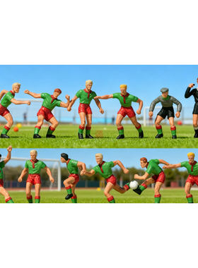 久安铁道 仿真微缩小人1:87 PREISER 10757 足球队员和裁判 绿/红