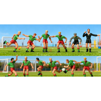 久安铁道 仿真微缩小人1:87 PREISER 10757 足球队员和裁判 绿/红