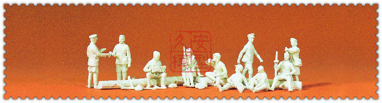 素体兵人 1:87 preiser 16526 无涂装 10名休息中的苏联红军