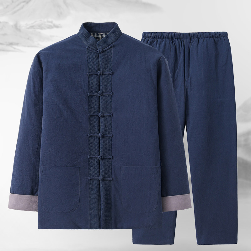 TANG COSTUME MENS MIDDLE-AGED AND ELDERLY CHINESE STYLE JACKET MENS WINTER COTTON CLOTHES MENS SUIT MENS COTTON CLOTHES TWO-PIECE WINTER CLOTHES COTTON JACKET