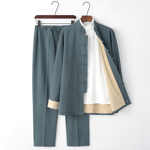 秋季新款男青年长袖亚麻汉服唐装