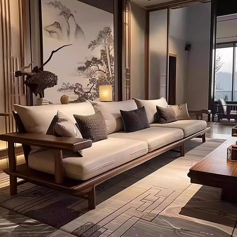 宋式美学黑胡桃木直排沙发2026新款客厅茶几侘寂风新中式真皮沙发,住宅家具,实木沙发,淘宝优惠券,粉丝福利购,淘宝优惠卷